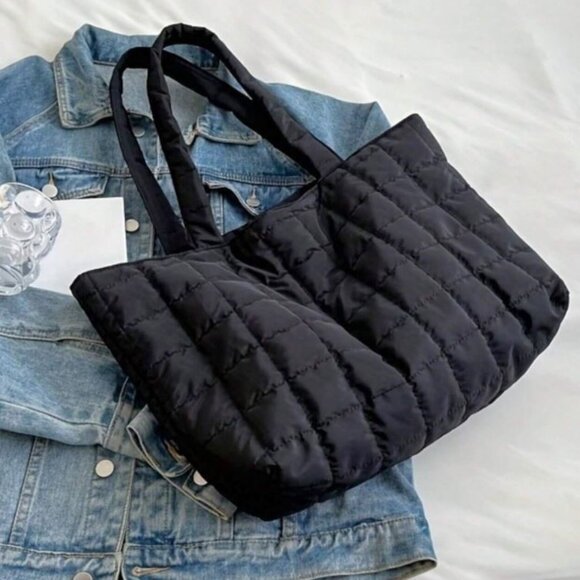 New QUILTED TOTE BAG CARRYALL Black 👜 - Picture 3 of 9